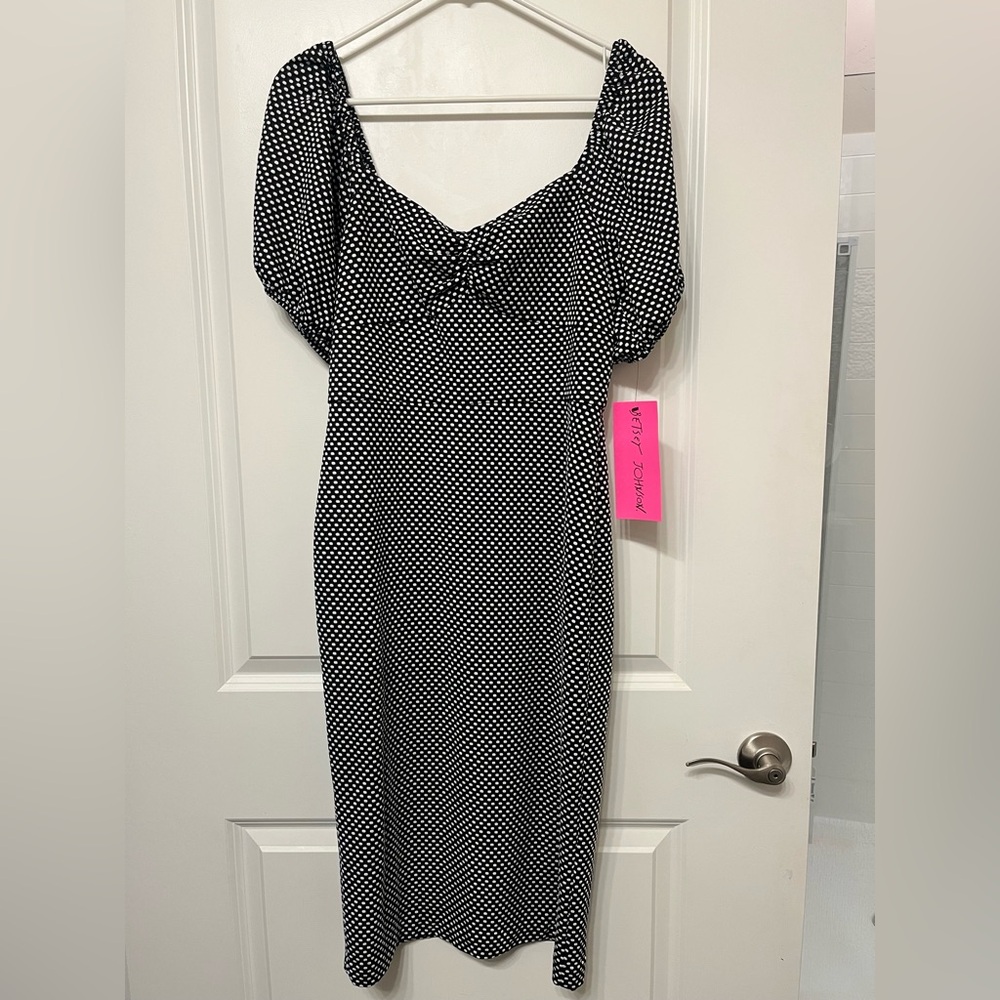 Betsey Johnson Polka Dot Black White Puff Sleeve Dress Size 10 NWT